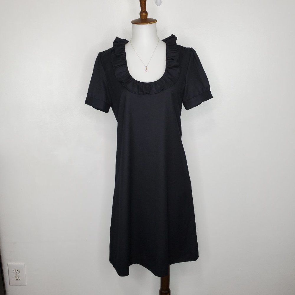 J. Crew Black Classic Wool Ruffle Neck Phoebe Dress Size 2